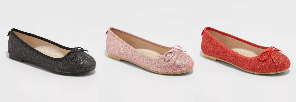 Sparkle Glitter Ballerina Shoes Ballet Slip-On Red Pink 13 1 2 3 4 5 | eBay