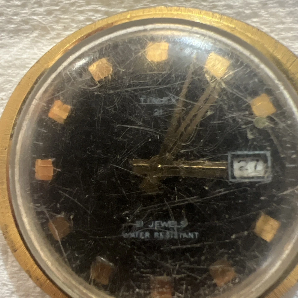 Vintage Gents Timex 21 Jewels Date Yellow Plated Wrist Watch. 2nd hand - Image 3 of 4