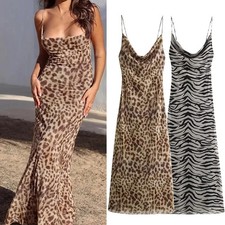Leopard Print Slip Dress Woman Backless Summer Long Dresses for Women