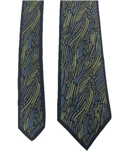 Mila Schon 100% Silk Necktie Made In Italy Designer Geo Border 3 3/8” x 57” - Picture 3 of 4