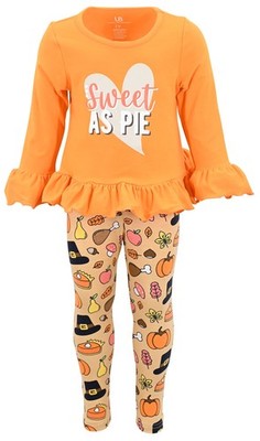 Girls 2 Piece Sweet As Pie Thanksgiving Clothes Set Outfit (6Y, Orange)