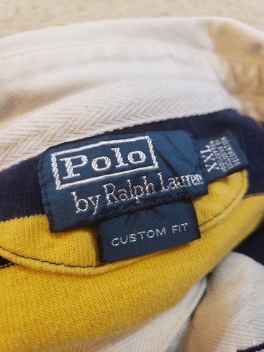 Vtg Polo Ralph Lauren Rugby Shirt Mens 2XL Yellow Navy Striped Long Sleeve Pony - Picture 12 of 12