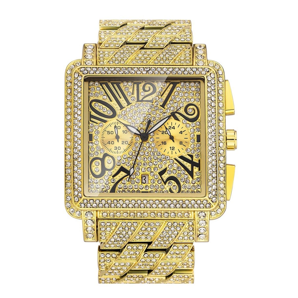 Reloj de lujo Ice Out circonita cúbica diamante para hombre Hip Hop King Bling helado impermeable cuadrado Foto 4 de 4