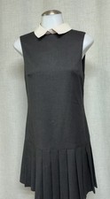 ALICE + OLIVIA Gray Sleeveless White Collar Pleated Hem Dress Sz 4