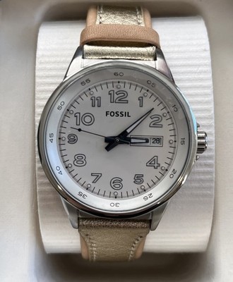 Fossil Beige Gold Metallic Leather Watch