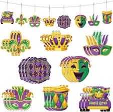 Mardi Gras Ornaments Wooden Gold Green Purple Ornaments for Tree Mardi Gras Deco