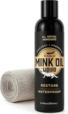 Mink Oil Liquid Leather Conditioner 8Oz with Cloth – Softens, Waterproofs & Pres