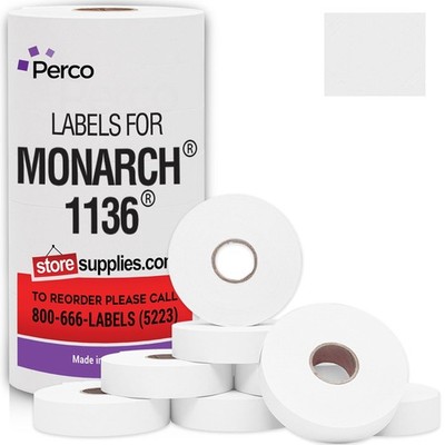 Perco White Pricing Labels for Monarch 1136 Price Gun - 8 Rolls, 14,000 Price...