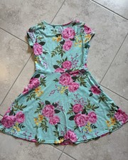 Place The Children's Place Dress size 10/12 teal/pink roses flowers