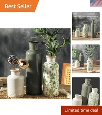 Versatile Vintage Green Ceramic Vases Set for Fresh and Dried Flowers