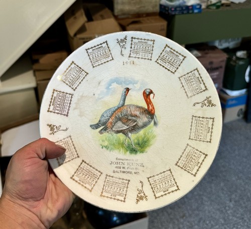 John Kunz Pratt St Baltimore MD Maryland 1911 Calendar Plate Pretty Birds Rare