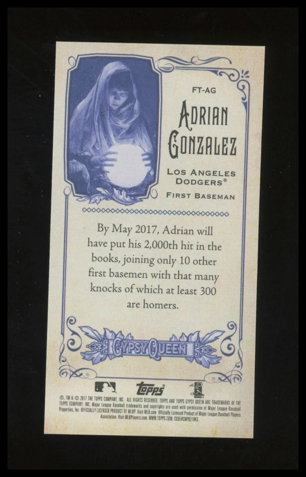 Adrian Gonzalez 2017 Topps Gypsy Queen #FT-AG Fortune Teller Minis LA Dodgers - Image 2 of 2
