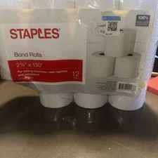 Staples Bond Rolls 2-1/4" x 130' Cash Register, Calculator Paper 11 Pack  (Open)