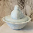 Vintage AvonHen/Bird on Nest Milk Glass Basketweave Covered Bowl. READ