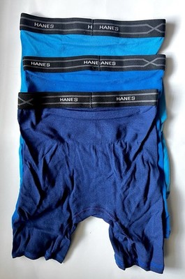 Hanes Men's Boxer Brief Underwear Long Leg, Blue, 3-Pack X Temp Small