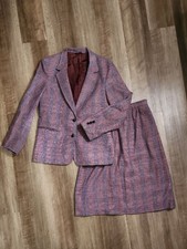 Oscar de la Renta Vintage Plaid Skirt Suit Set Mauve Wool Blend 2PC