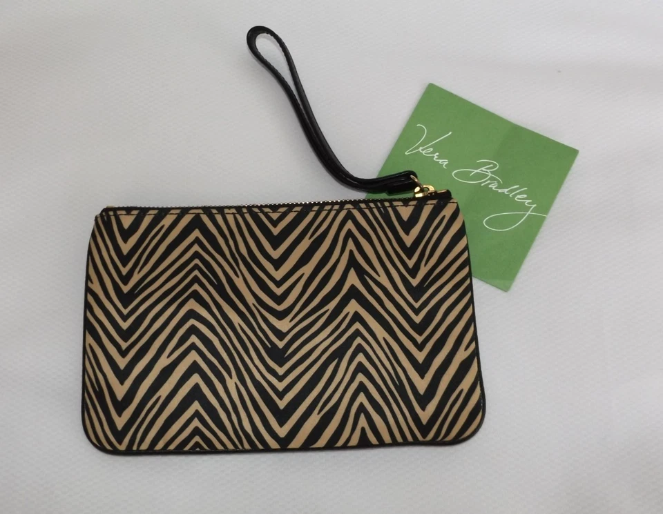 VERA BRADLEY Muñequera Delgada Cebra con Borde de Cuero Negro - Cremallera y Solapa Área Nuevo sin Etiquetas Foto 2 de 4