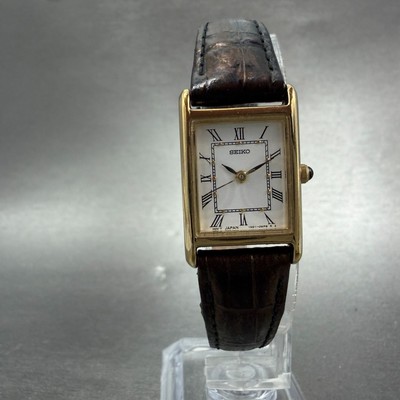 Seiko Tank Watch Women 18mm White Dial Gold Tone Rectangle  display picture 1
