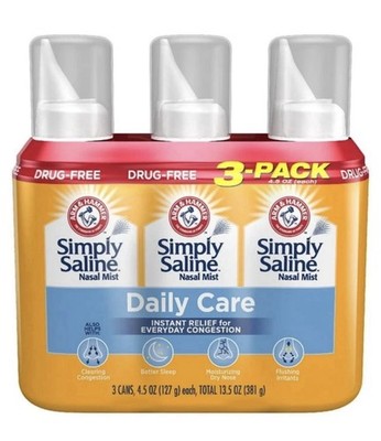 Arm & Hammer Simply Saline Nasal Mist Daily Care 3 Pack Drug Free Congestion Rel