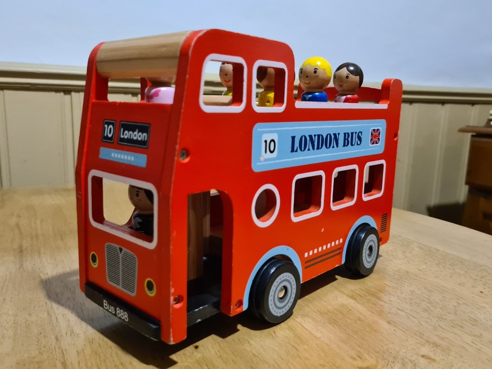 Lovely Vintage LeLin Wooden London Bus Toy Set Red Double Decker Figure ...
