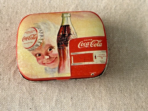Coca-Cola Small Collectable Tin Mint Pill Box Rectangle Hinged Vintage