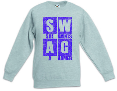 SHE WANTS A GAMER Kinder Pullover Pulli Gamer Games Swag Roleplay LARP RPG