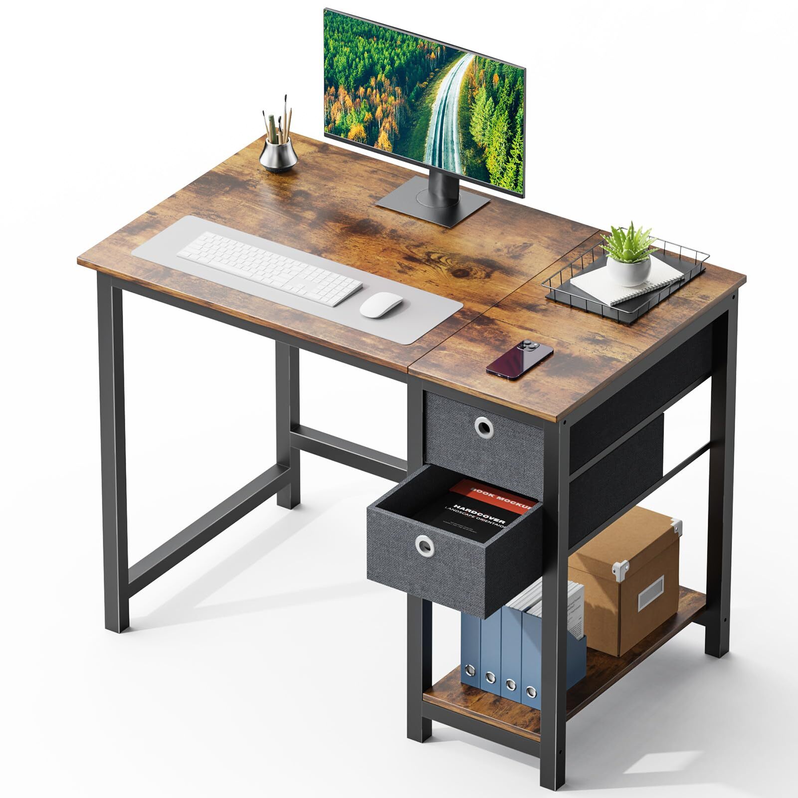 Modern Simple Study Computer Desk with Storage Drawers for Small Office and Home Workspaces-image