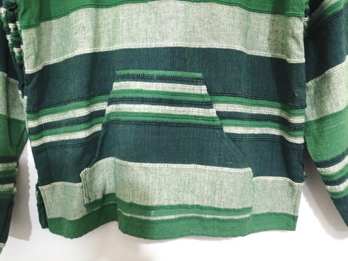 Green Baja Hippie Surfer Mexican Hippy Poncho Sweater Linen 100% Cotton Size M - Picture 3 of 8