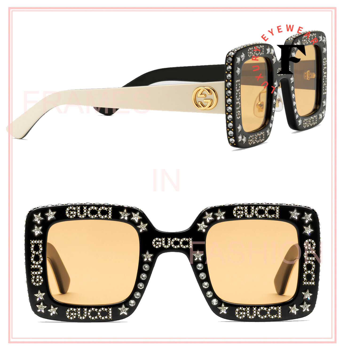 GUCCI Black White Hollywood Forever 0780 Crystal Logo Gg0780s 