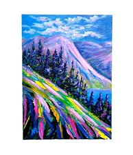 Colorado Nature Original Painting Montain Artwork  Purple Small Art 7x5in