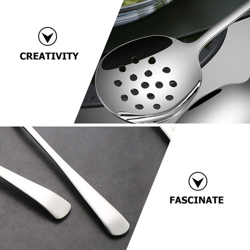 2PCS Small Dining Drain Metal Soup Spoon Tablespoon Colander Stainless Steel - Picture 9 of 12