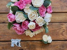 Wedding Bouquet with a matching Boutonniere in Pink and Ivory