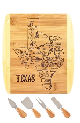 TOTALLY BAMBOO Slice of Life Cutting Board and Cheese Tools Set -TEXAS