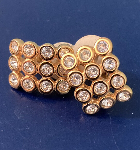 Swarovski Signed Curved Rectangular Crystal Earri… - image 1