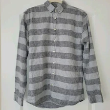Frank and Oak Shirt Button Up Bluish Gray Linen Cotton Blend Small