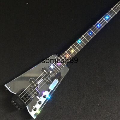 4 String Headless Colorful LED Light Electric Bass Guitar Actylic Body 24F