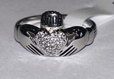 925 Sterling Silver Claddagh Ring CZ Irish loves luck in Sizes 6 7 8 9 Solid NEW