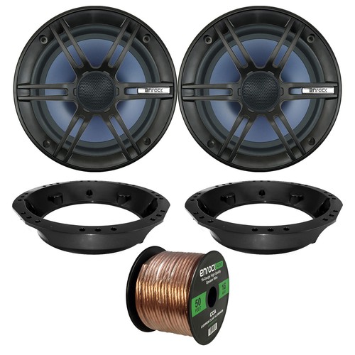 2x Enrock Marine 6.5" Coaxial Speakers, 2x Harley Adapters, Harness, 50