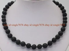 Natural 6/8/10mm Black Lava Rock Stone Round Gemstone Beads Necklace 20" AAA