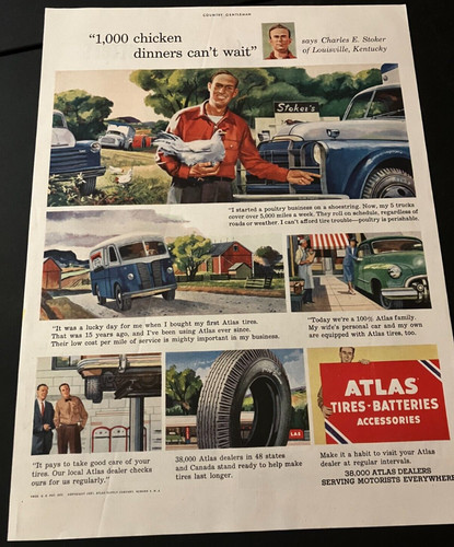 1951 Atlas Tires, Batteries, Accessories - Vintage Newark N.J. Print Ad Wall Art