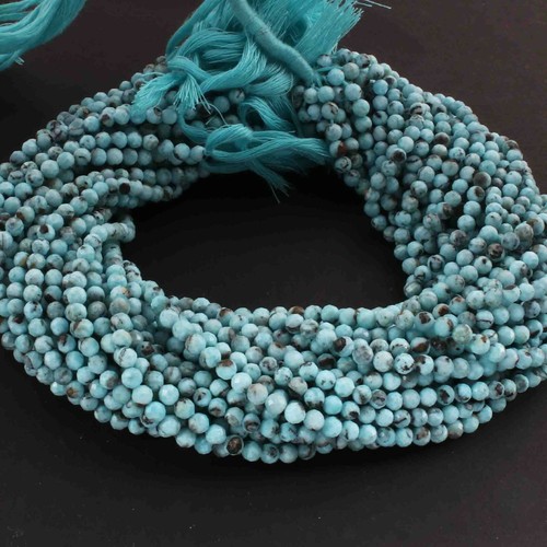 1 Long Strand Larimar Ball Faceted -Round Ball Beads 4mm-13 Inches - Picture 2 of 5
