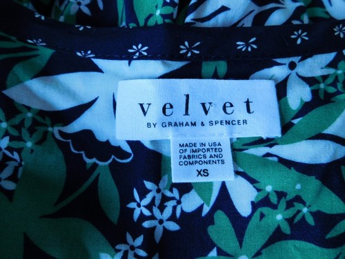 Camisa Túnica TERCIOPELO por GRAHAM & SPENCER Azul Verde Blanco Estampado Cuello en V Talla XS - Imagen 6 de 6