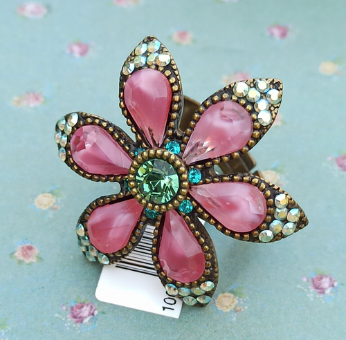 Michal Negrin Ring Pink Large Star Flower With Swarovski Crystals Colorful Gift