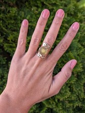 Artisan Handmade In Morocco Boho Chic Yellow Geode Wide Band Gold Ring Size 8.5