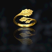 Natural Bronze Adjustable Golden Oak Detailed Wrapped Around Leaves Ring