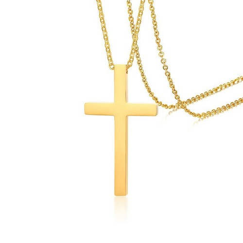 18K Gold/Black/Silver Cross Pendants Men's Stainless Steel Chain Necklace 48cm - Picture 2 of 10