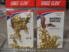 2 Packs Eagle Claw Barrel Swivels Size 5 Gold 01111-005 SBB12-5