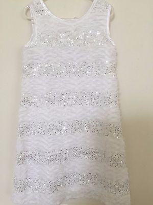 white sequin scallop dress New Rare Editions white sequin sparkle sleeveless tie back scallop dress 6X