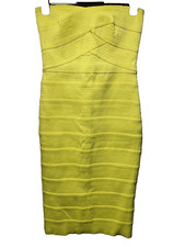 Yellow Textured Fitted Dress UK 12 River Island Strapless