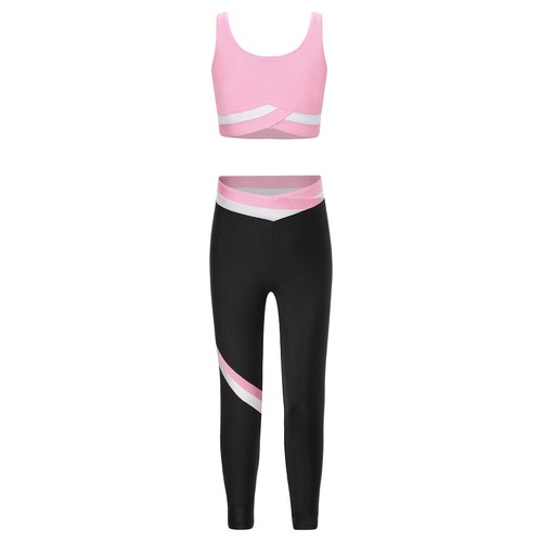 Kids Girls Outfits Yoga Top And Leggings Dance Vest Tracksuits Dancewear 2pcs - Picture 35 of 92